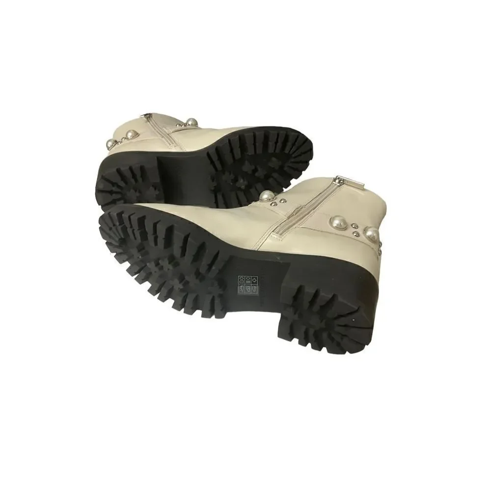 Karl Lagerfeld Paris NEW Combat Moto Booties Faux Pearl